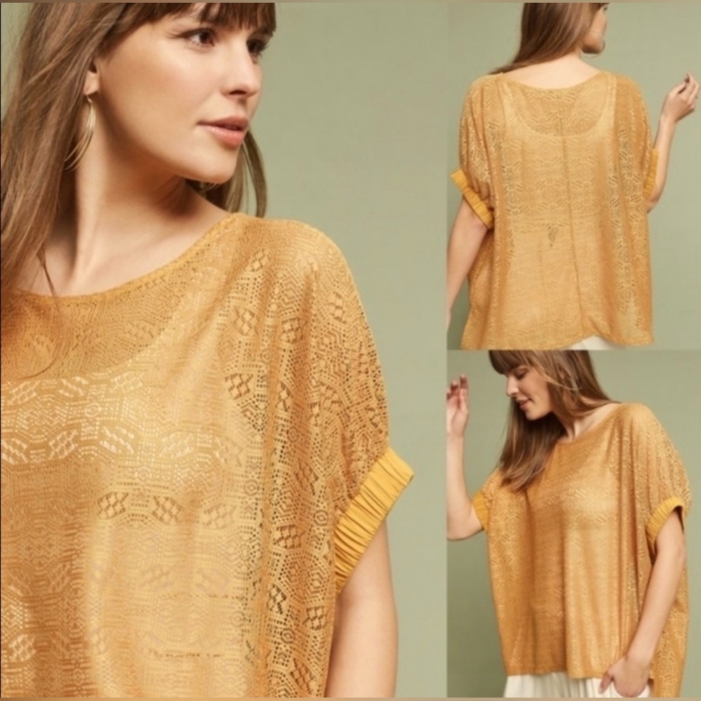 Anthro Akemi + Kin Bratton Yellow Gold Lace Top XS S